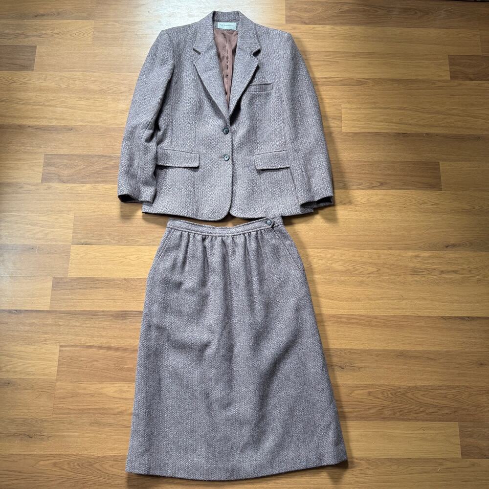 Women's Vintage 70's Evan-Picone Wool Mohair Blend 2-Piece Blazer Skirt Set Sz M